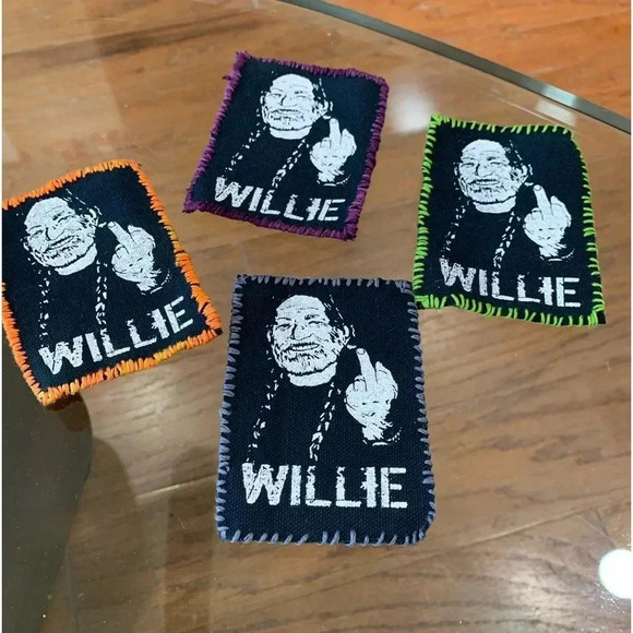 Handmade Willie Nelson canvas patch iron on stitched charcoal or black - Picture 7 of 10